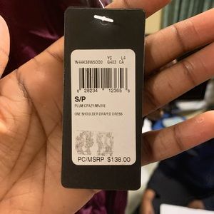 Purple with rhinestones off the shoulder